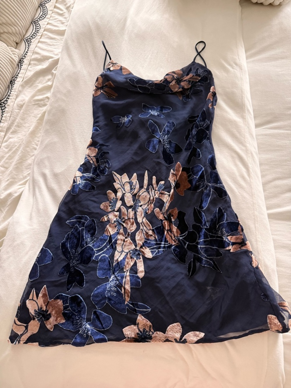 NWT Hello Molly Navy Floral Velvet Mini Dress with Gold Accents